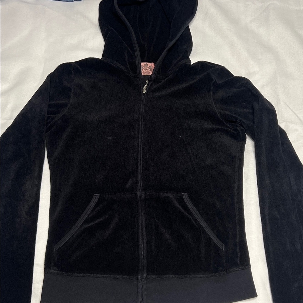 Juicy Couture Black Hooded Velvet Zip Jacket